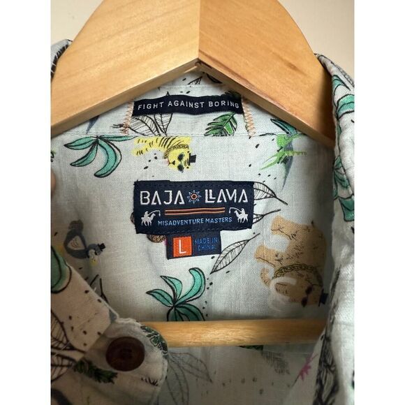 Baja Llama Short Sleeve Slub Cotton Button Down Shirt Sz. L - Picture 3 of 9